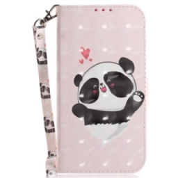 Nahkakotelo Samsung Galaxy S24 Fe Panda Love Hihnalla