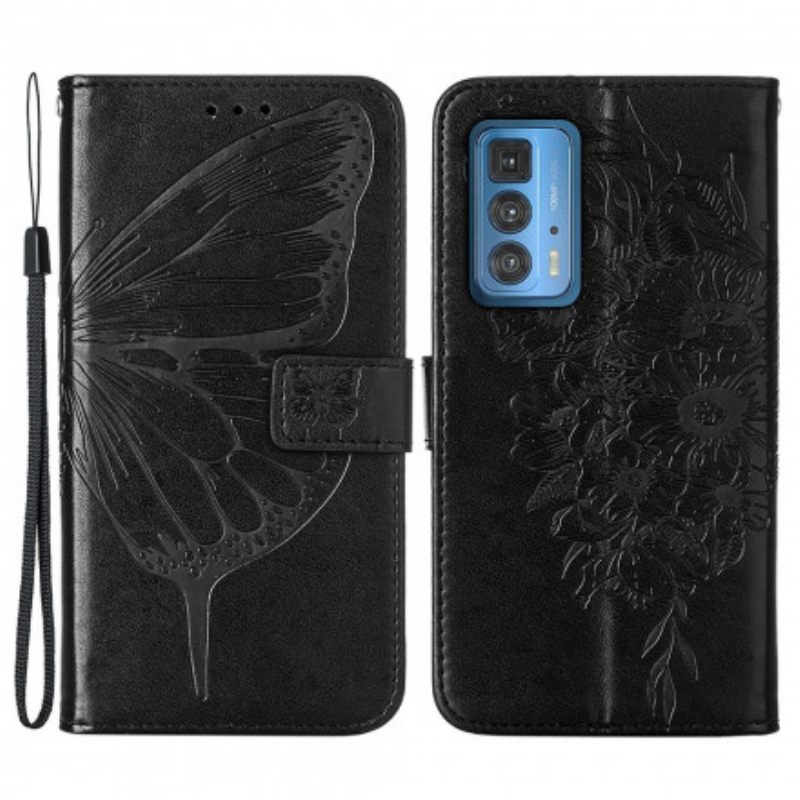 Kotelot Motorola Edge 20 Pro Butterfly Design Kaulanauhalla