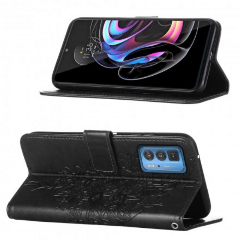 Kotelot Motorola Edge 20 Pro Butterfly Design Kaulanauhalla
