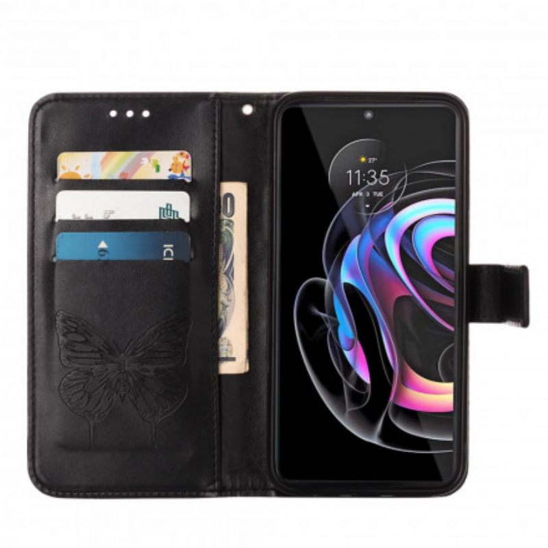 Kotelot Motorola Edge 20 Pro Butterfly Design Kaulanauhalla