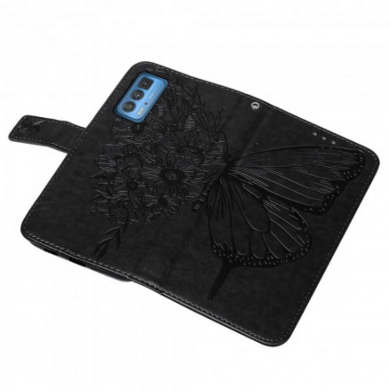 Kotelot Motorola Edge 20 Pro Butterfly Design Kaulanauhalla