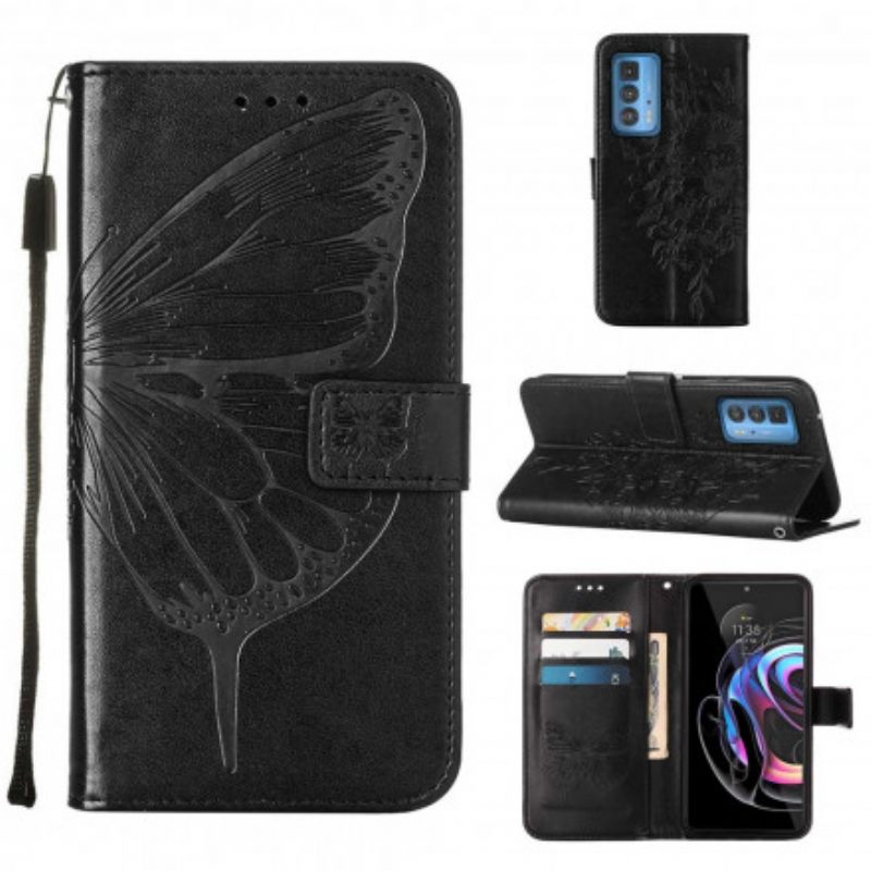 Kotelot Motorola Edge 20 Pro Butterfly Design Kaulanauhalla
