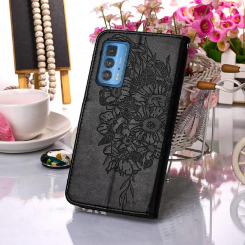 Kotelot Motorola Edge 20 Pro Butterfly Design Kaulanauhalla