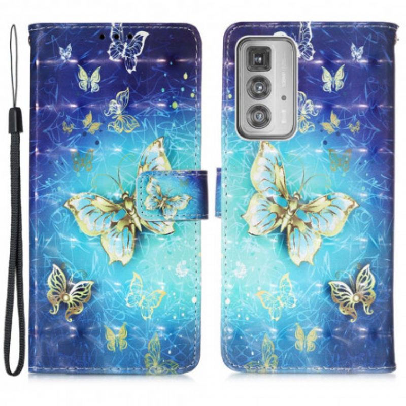 Kotelot Motorola Edge 20 Pro Suojaketju Kuori Golden Butterflies Ja Kaulanauha