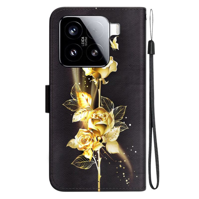 Kotelot Xiaomi 15 Kultaisia Ja Vaaleanpunaisia Perhosia