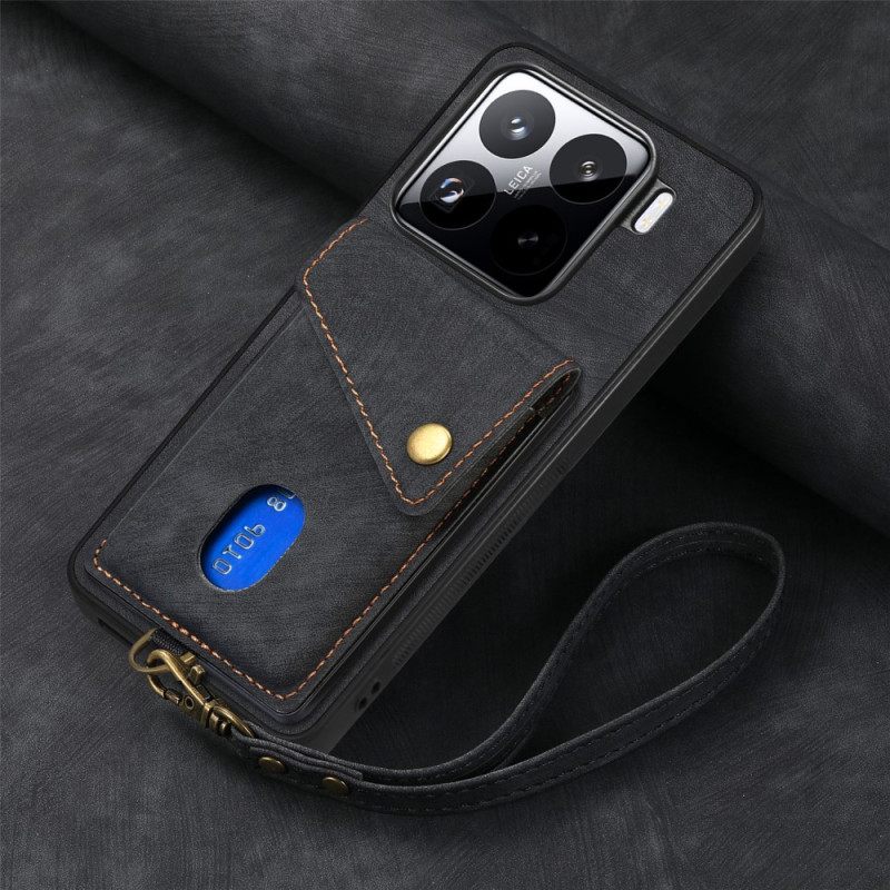 Kuori Xiaomi 15 Mokkanahkamainen Korttikotelo Ja Hihna