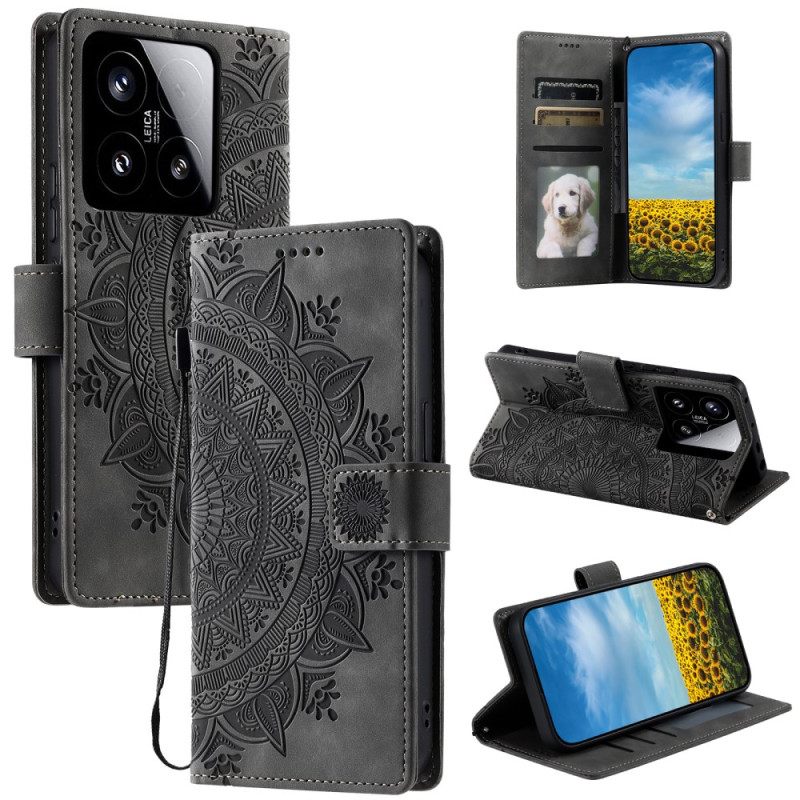 Nahkakotelo Xiaomi 15 Mandala-mokkanahkaefekti