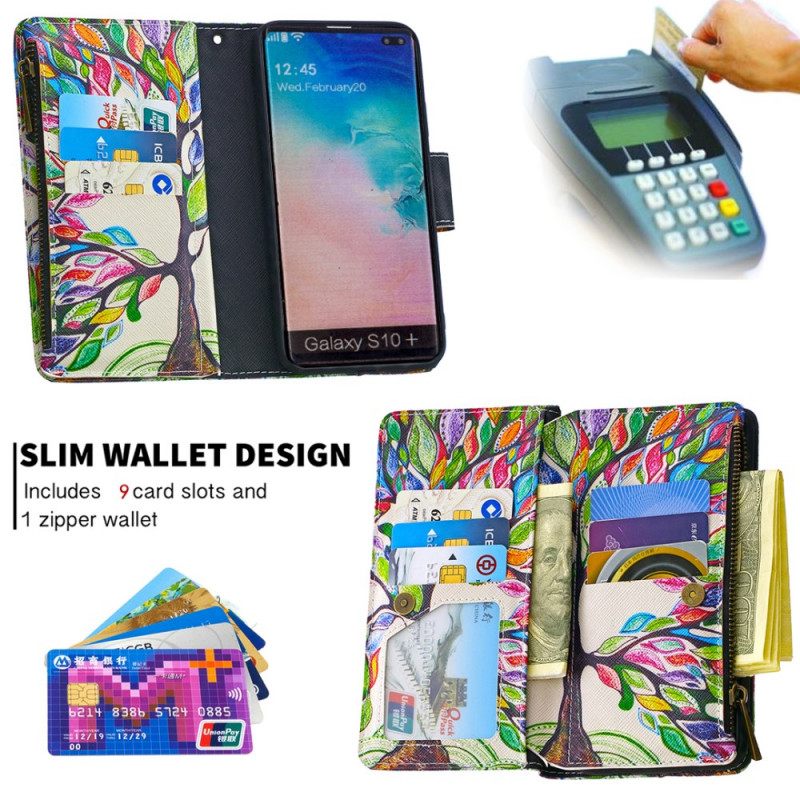 Kotelot Samsung Galaxy S10 Plus Vetoketjullinen Puutasku