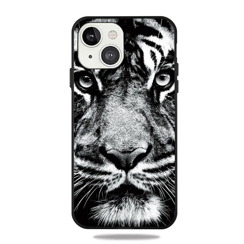 Case iPhone 13 Mini Mustavalkoinen Tiikeri
