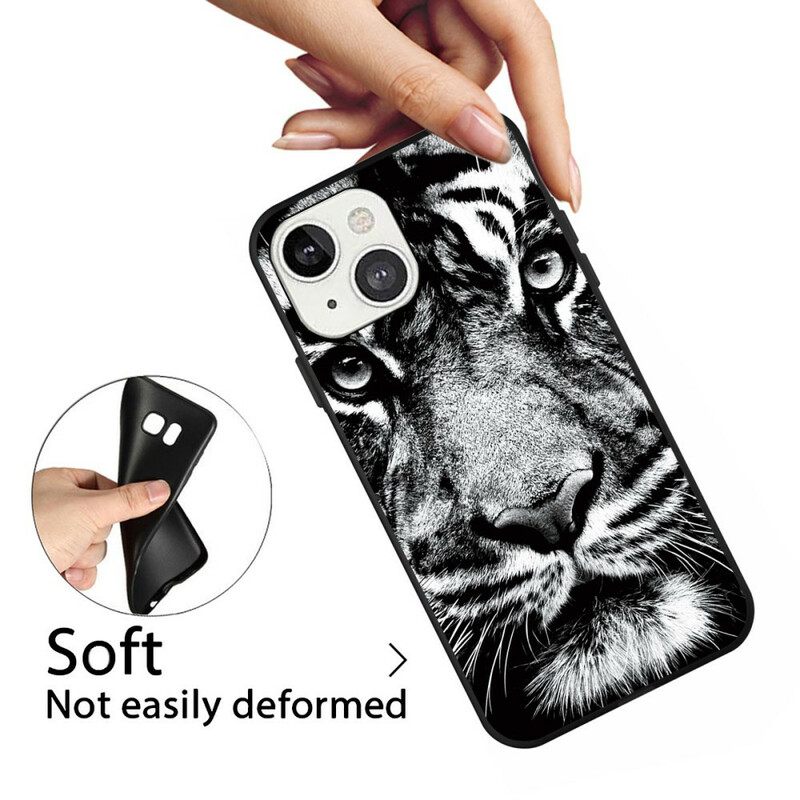 Case iPhone 13 Mini Mustavalkoinen Tiikeri