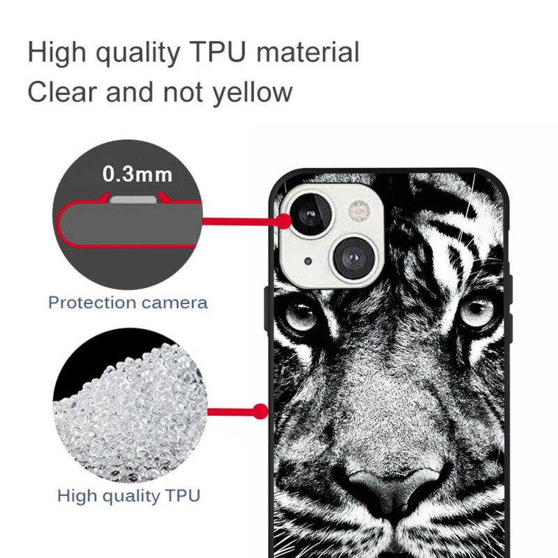 Case iPhone 13 Mini Mustavalkoinen Tiikeri