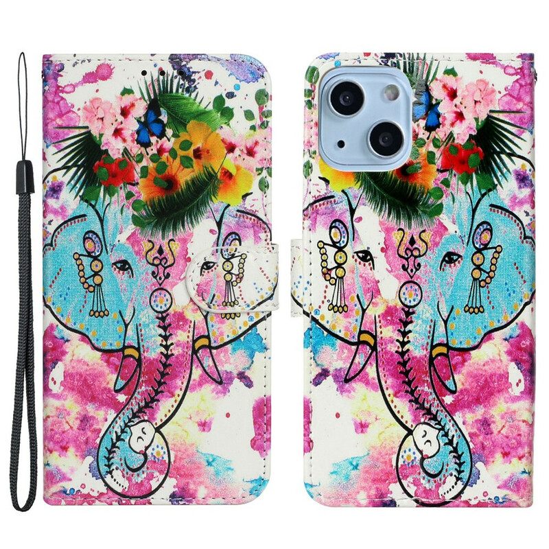 Flip Case iPhone 13 Mini Elephant Painting