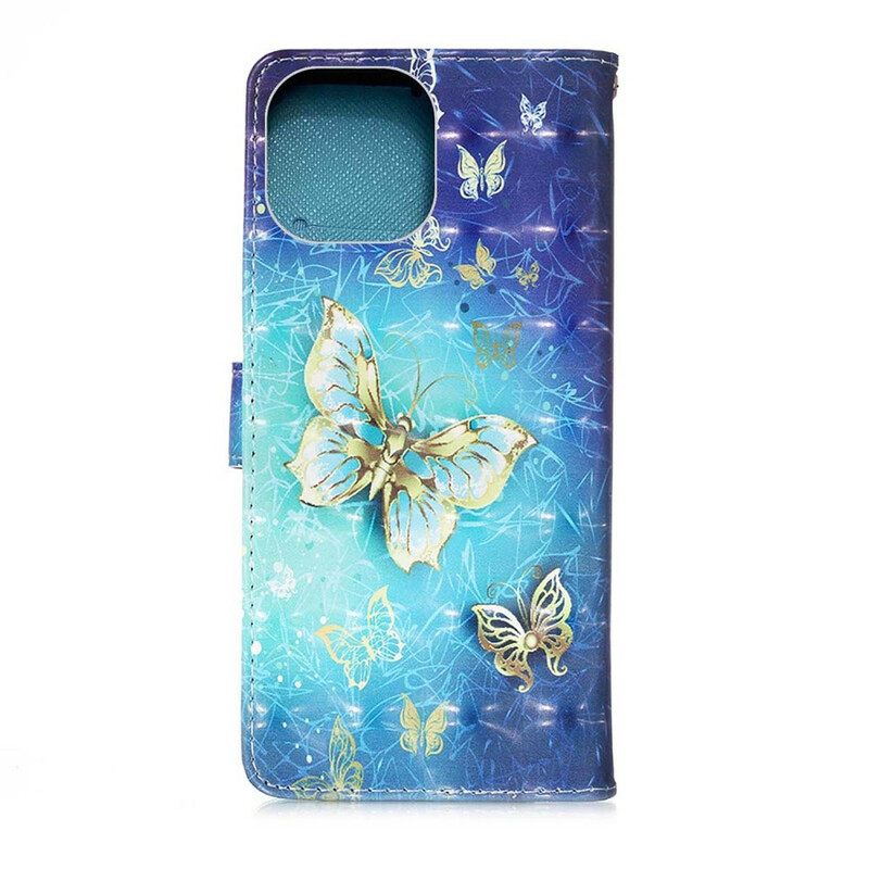 Kotelot iPhone 13 Mini Golden Butterflies Lanyard