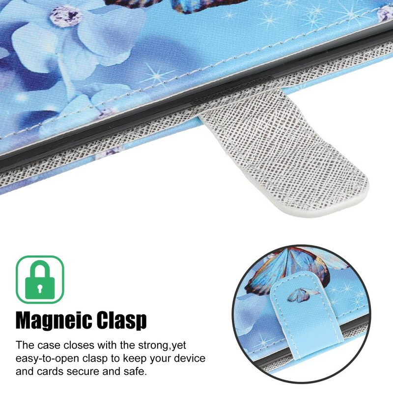 Kotelot iPhone 13 Mini Suojaketju Kuori Diamond Butterflies Hihnalla