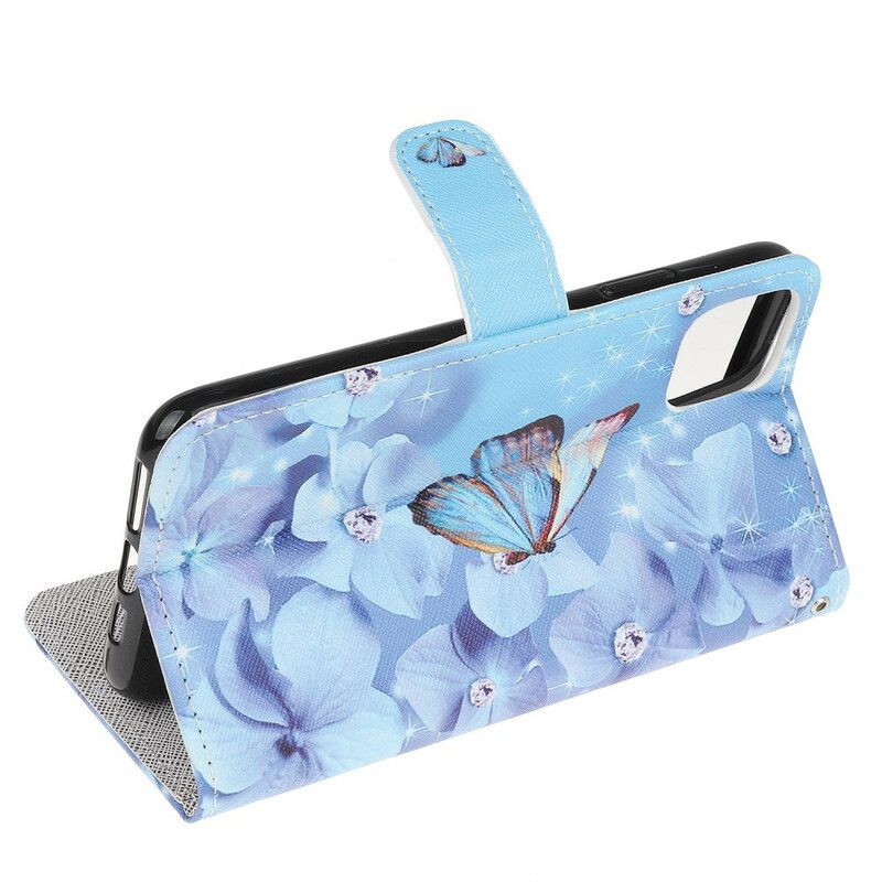 Kotelot iPhone 13 Mini Suojaketju Kuori Diamond Butterflies Hihnalla