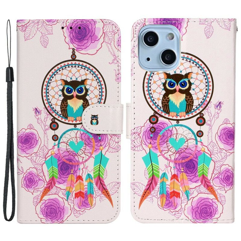 Kotelot iPhone 13 Mini Suojaketju Kuori Mandala Pöllö Hihnalla