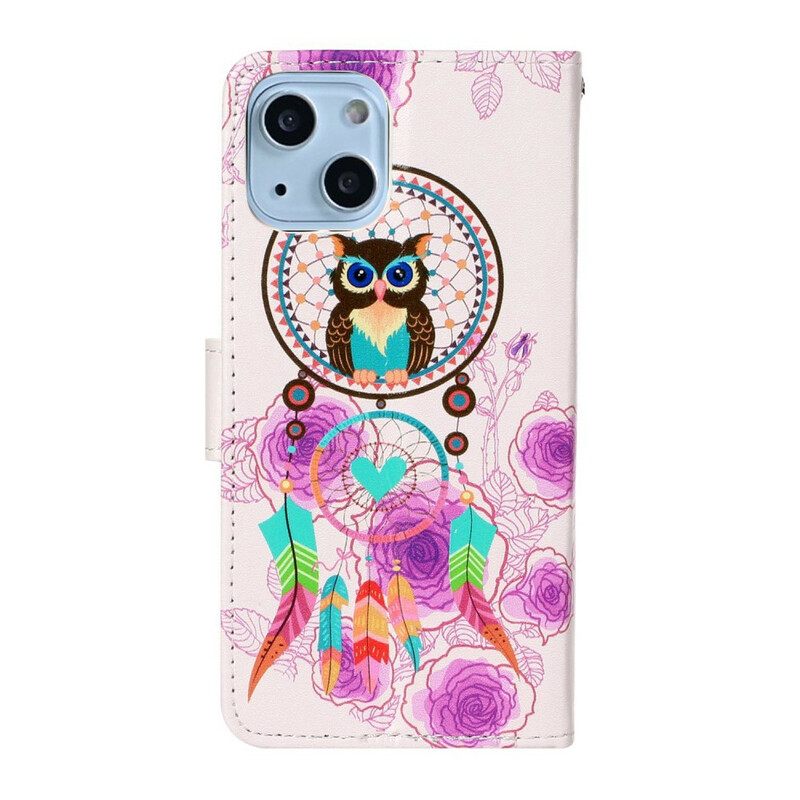 Kotelot iPhone 13 Mini Suojaketju Kuori Mandala Pöllö Hihnalla