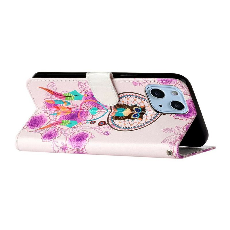 Kotelot iPhone 13 Mini Suojaketju Kuori Mandala Pöllö Hihnalla
