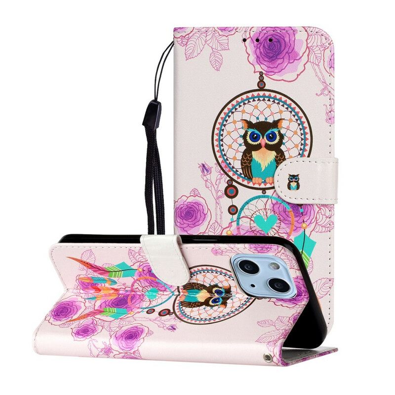 Kotelot iPhone 13 Mini Suojaketju Kuori Mandala Pöllö Hihnalla