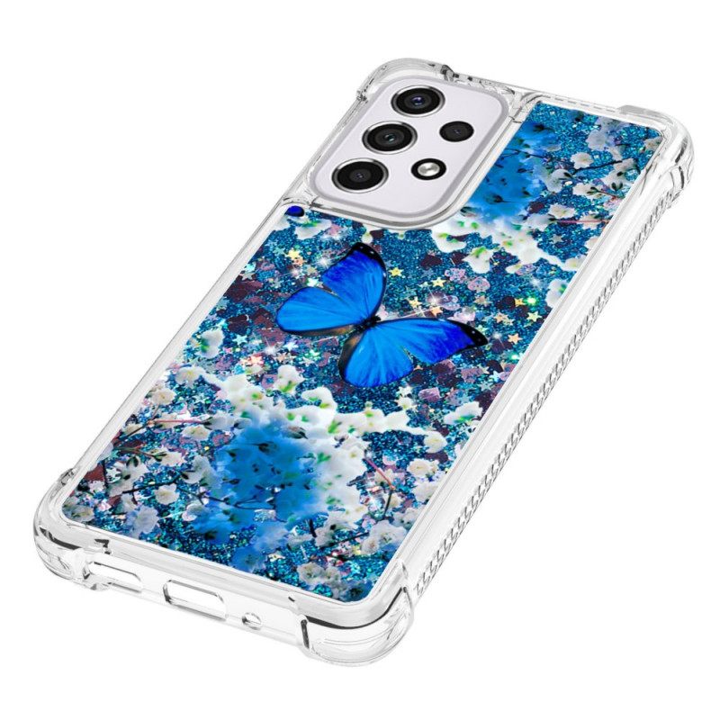 Kuori Samsung Galaxy A33 5G Glitter Blue Butterflies