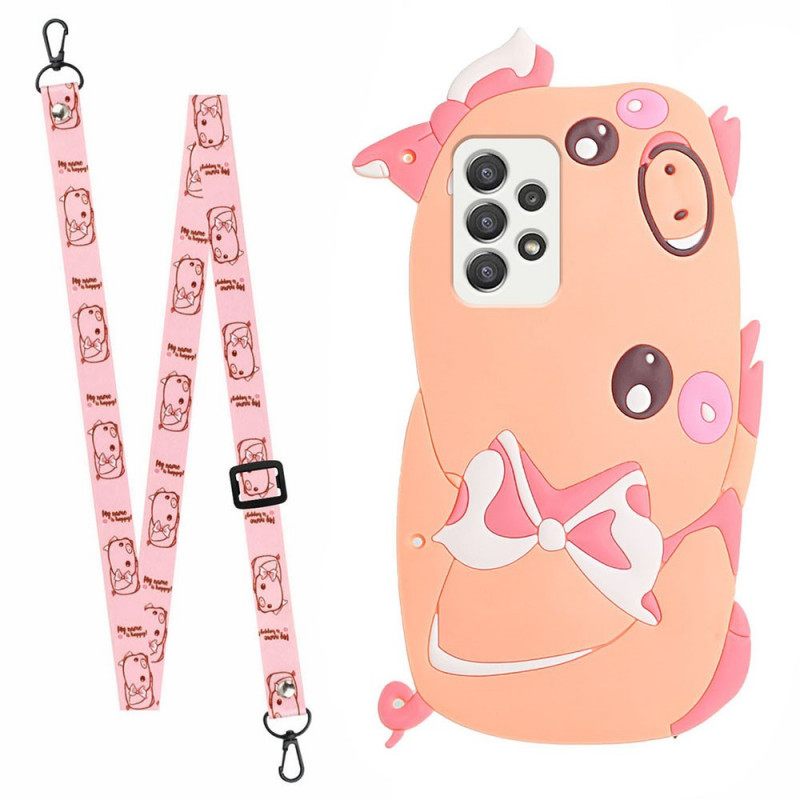 Kuori Samsung Galaxy A33 5G Suojaketju Kuori 3d Pig Hihnalla