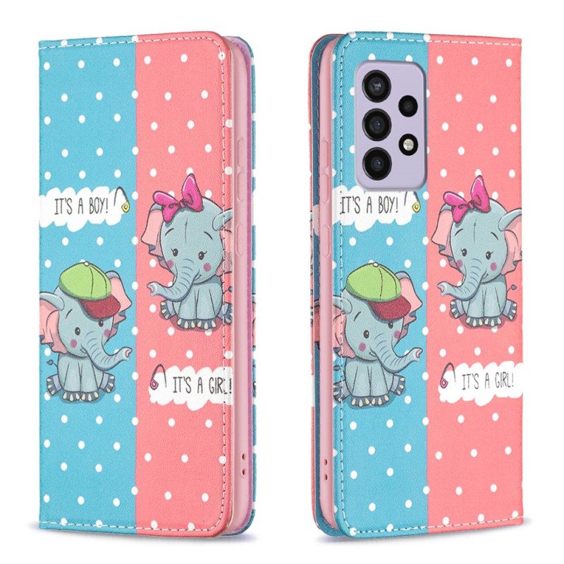 Puhelinkuoret Samsung Galaxy A33 5G Kotelot Flip Baby Elephants
