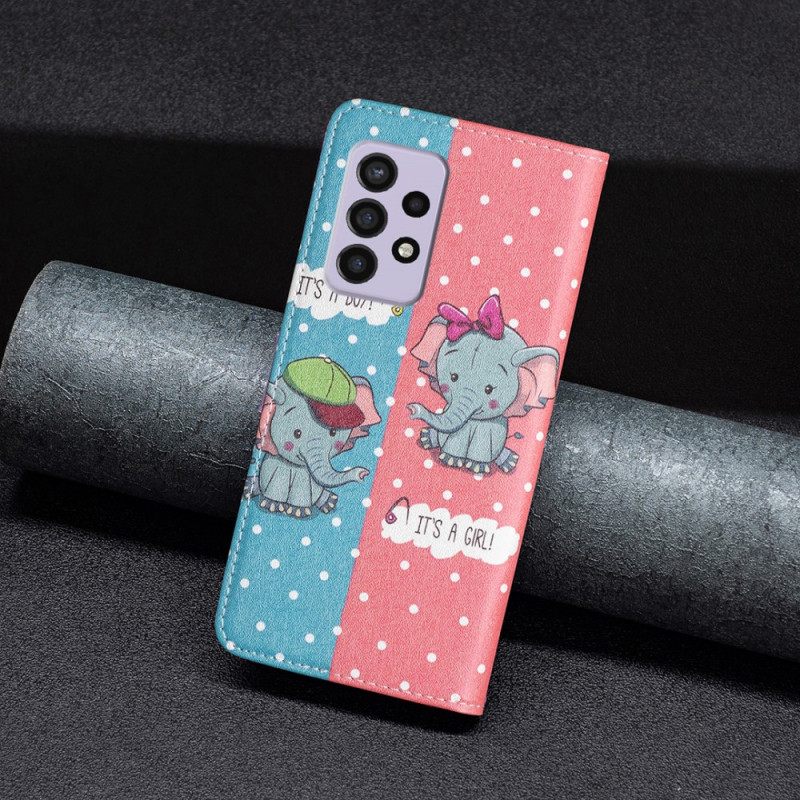 Puhelinkuoret Samsung Galaxy A33 5G Kotelot Flip Baby Elephants