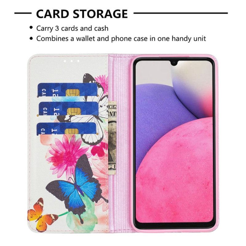 Puhelinkuoret Samsung Galaxy A33 5G Kotelot Flip Värikkäät Perhoset