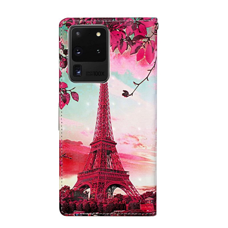 Kotelot Samsung Galaxy S20 Ultra Suojaketju Kuori Säädettävä Hihna Eiffel Tower