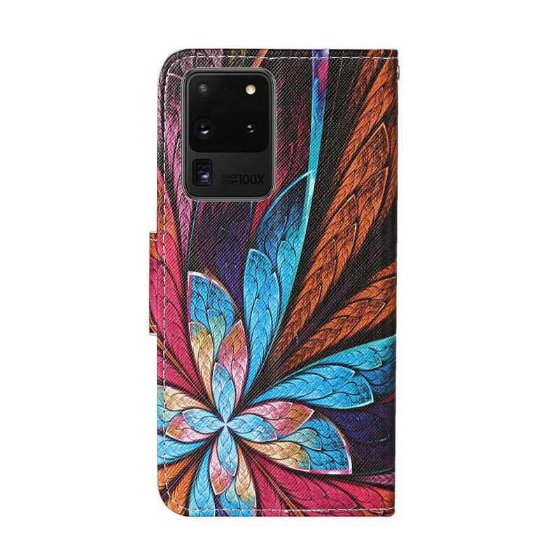 Kotelot Samsung Galaxy S20 Ultra Värilliset Lehdet Kaulanauhalla