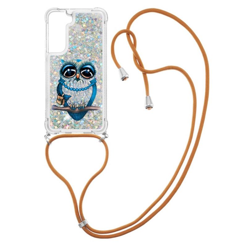 Case Samsung Galaxy S22 5G Kiristysnyörillä Miss Owl Sequin Vetonauha