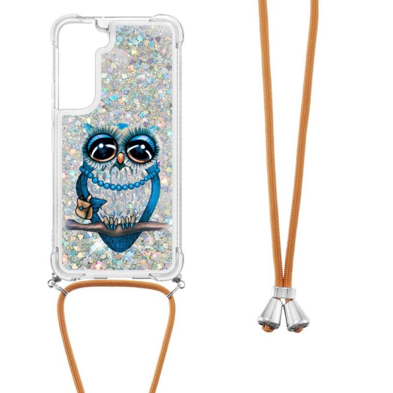 Case Samsung Galaxy S22 5G Kiristysnyörillä Miss Owl Sequin Vetonauha