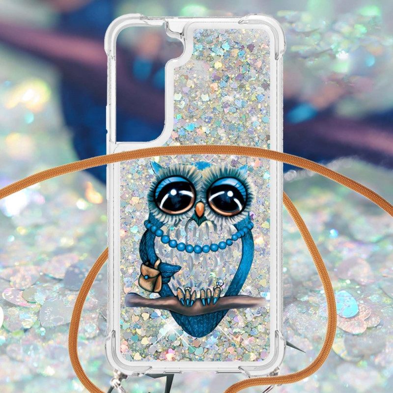 Case Samsung Galaxy S22 5G Kiristysnyörillä Miss Owl Sequin Vetonauha