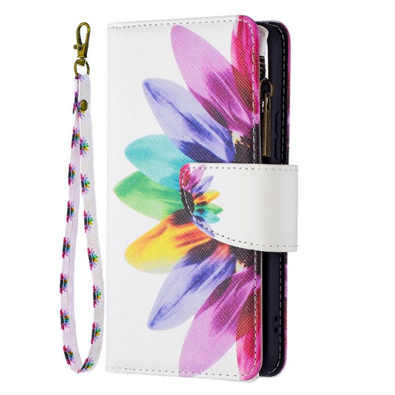Nahkakotelo Samsung Galaxy S22 5G Flower Vetoketjullinen Tasku