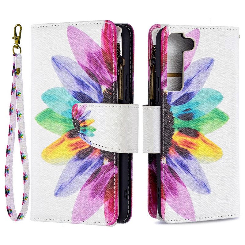 Nahkakotelo Samsung Galaxy S22 5G Flower Vetoketjullinen Tasku