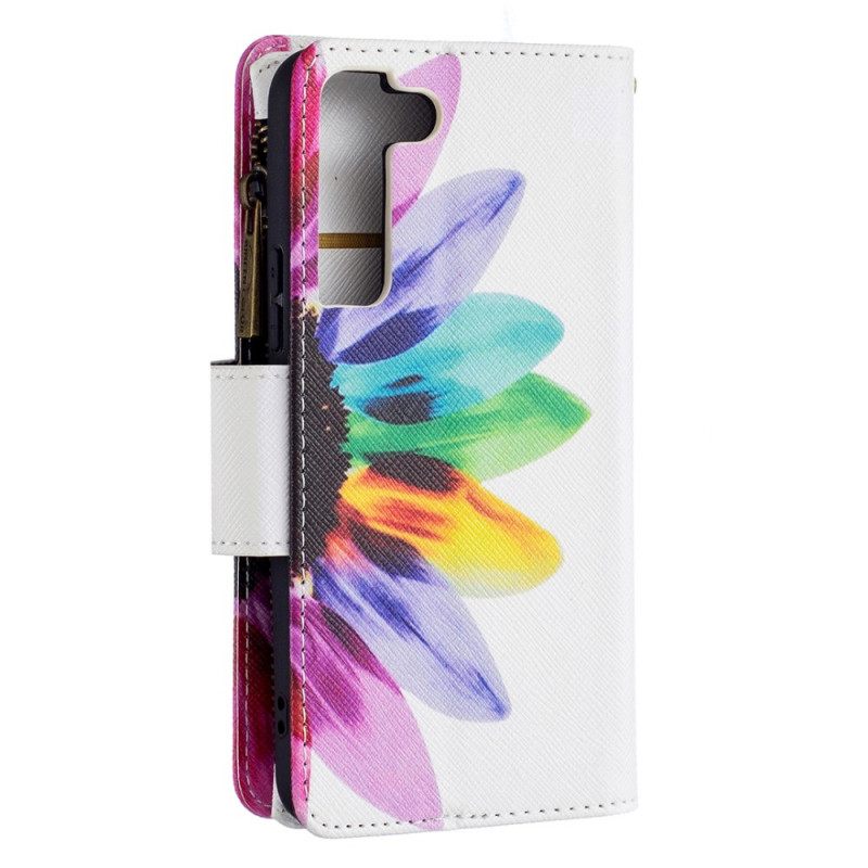 Nahkakotelo Samsung Galaxy S22 5G Flower Vetoketjullinen Tasku