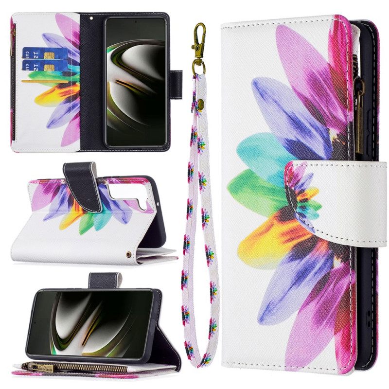 Nahkakotelo Samsung Galaxy S22 5G Flower Vetoketjullinen Tasku