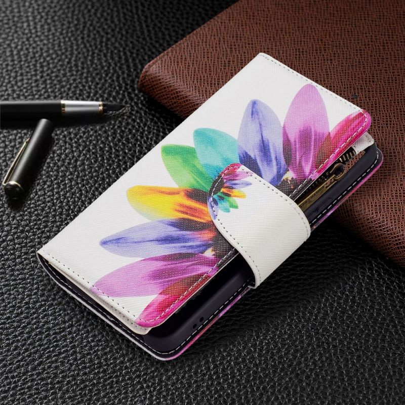 Nahkakotelo Samsung Galaxy S22 5G Flower Vetoketjullinen Tasku