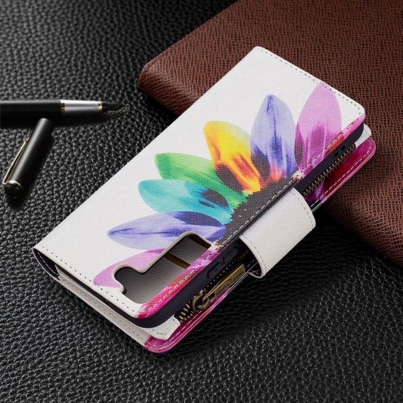Nahkakotelo Samsung Galaxy S22 5G Flower Vetoketjullinen Tasku