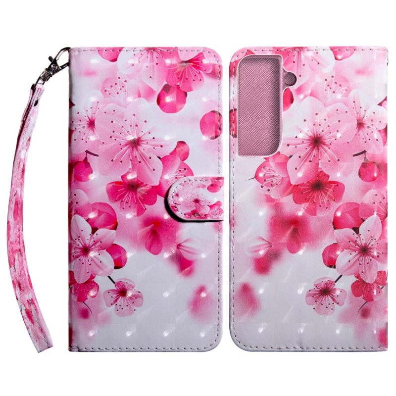 Nahkakotelo Samsung Galaxy S22 5G Vaaleanpunaiset Kukat