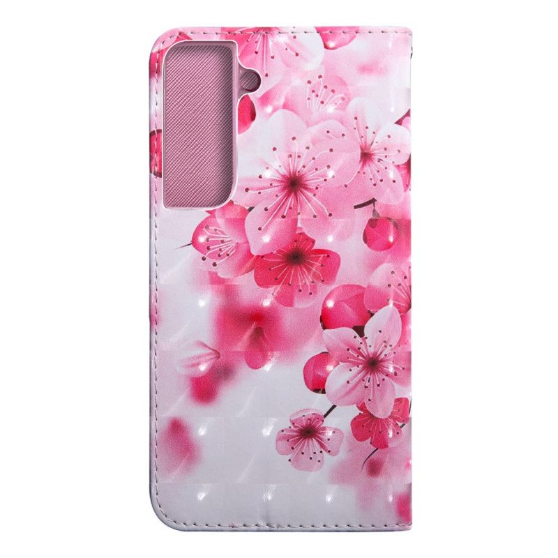 Nahkakotelo Samsung Galaxy S22 5G Vaaleanpunaiset Kukat