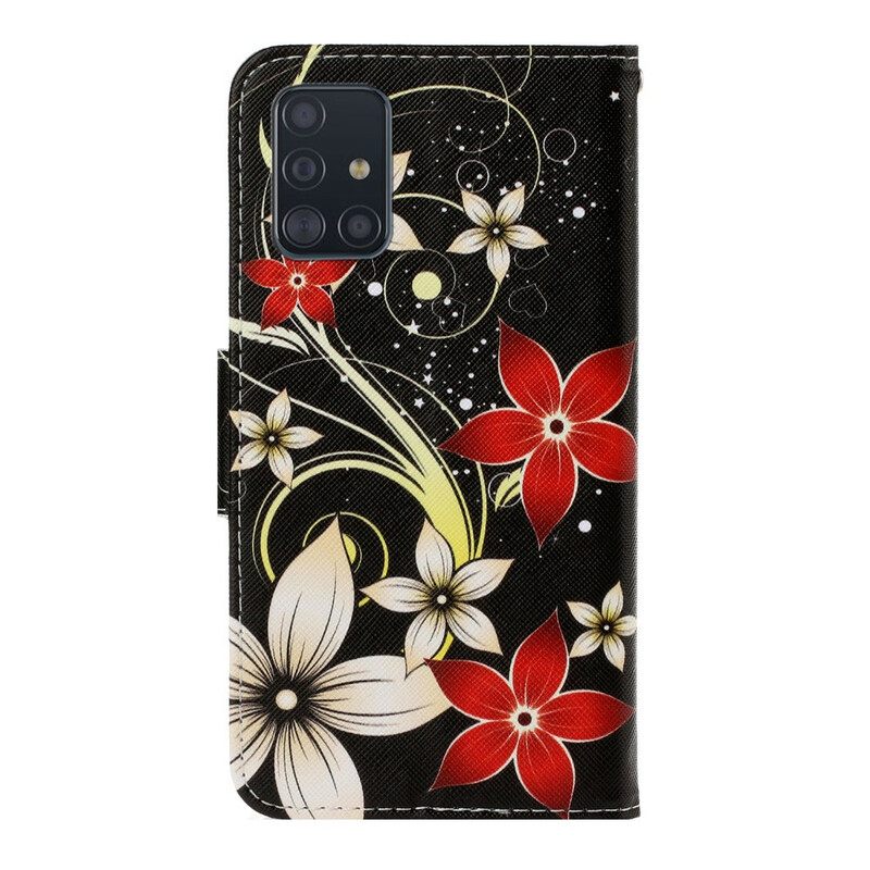 Flip Case Samsung Galaxy A71 Suojaketju Kuori Värikäs Kukkahihna
