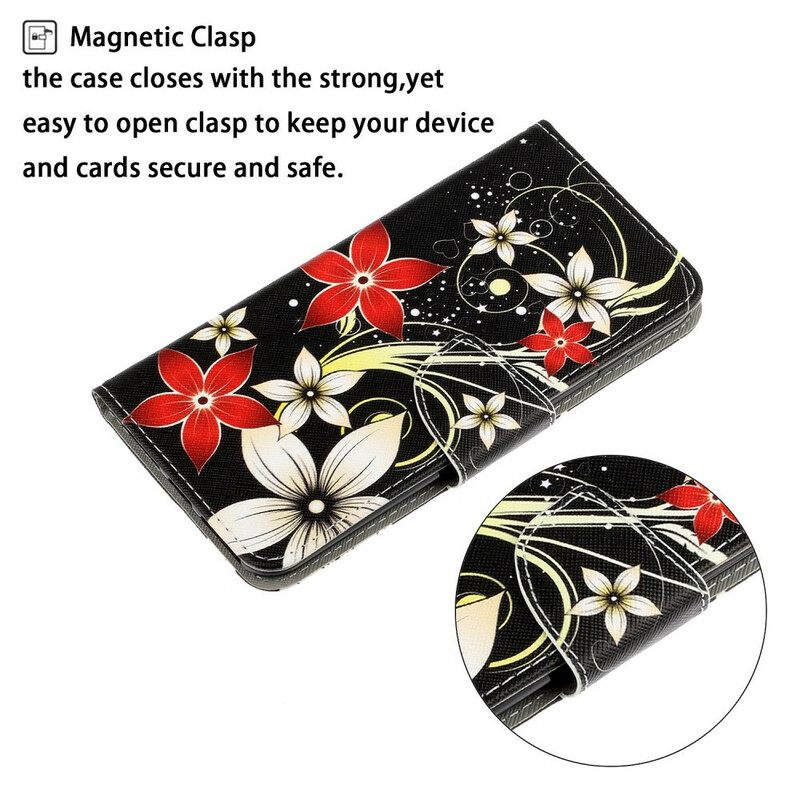 Flip Case Samsung Galaxy A71 Suojaketju Kuori Värikäs Kukkahihna