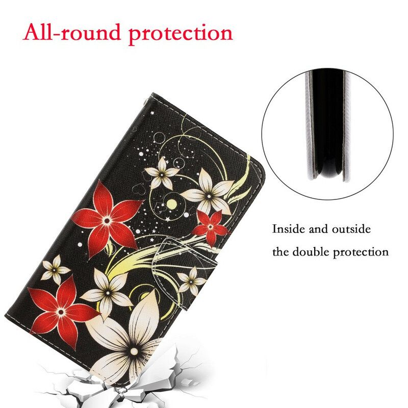 Flip Case Samsung Galaxy A71 Suojaketju Kuori Värikäs Kukkahihna