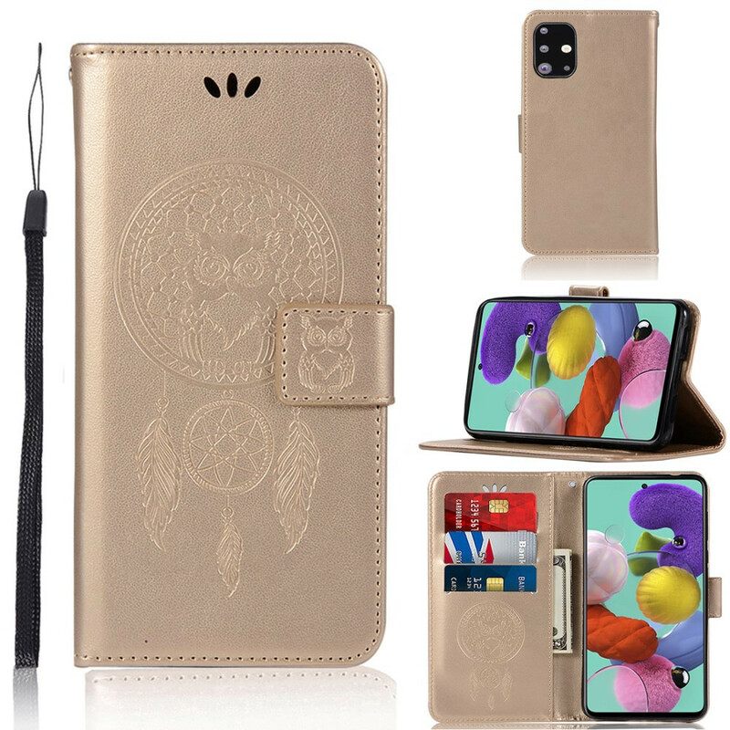 Nahkakotelo Samsung Galaxy A71 Nahkaefekti Dreamcatcher Pöllö