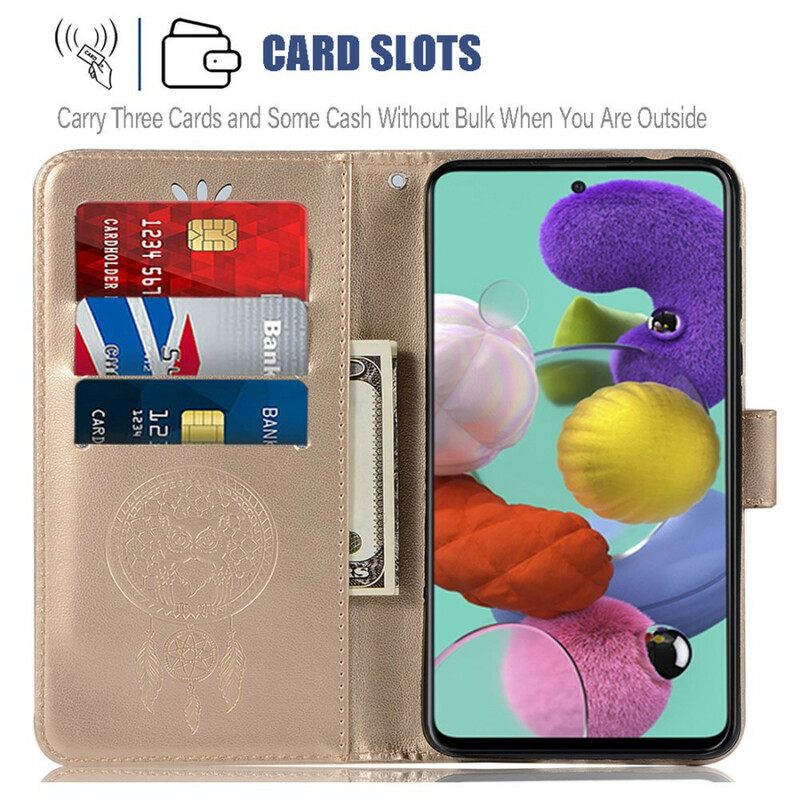 Nahkakotelo Samsung Galaxy A71 Nahkaefekti Dreamcatcher Pöllö