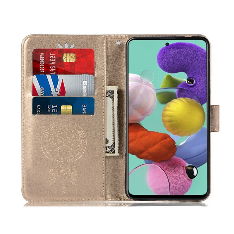 Nahkakotelo Samsung Galaxy A71 Nahkaefekti Dreamcatcher Pöllö