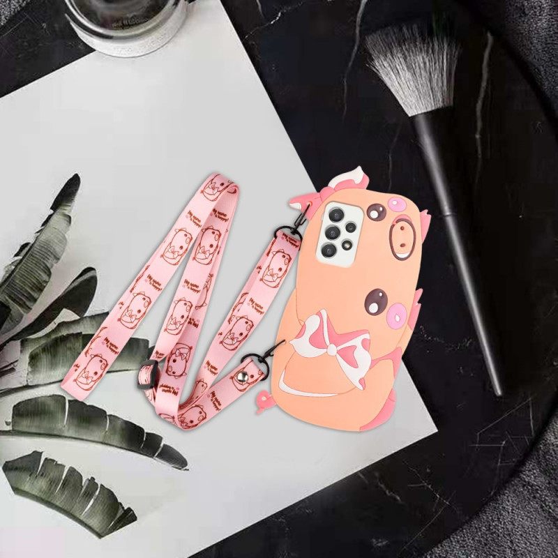 Kuori Samsung Galaxy A53 5G Suojaketju Kuori 3d Pig Hihnalla