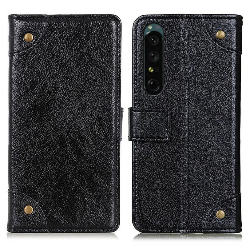 Kotelot Sony Xperia 1 IV Style Nappan Nahka Niiteillä