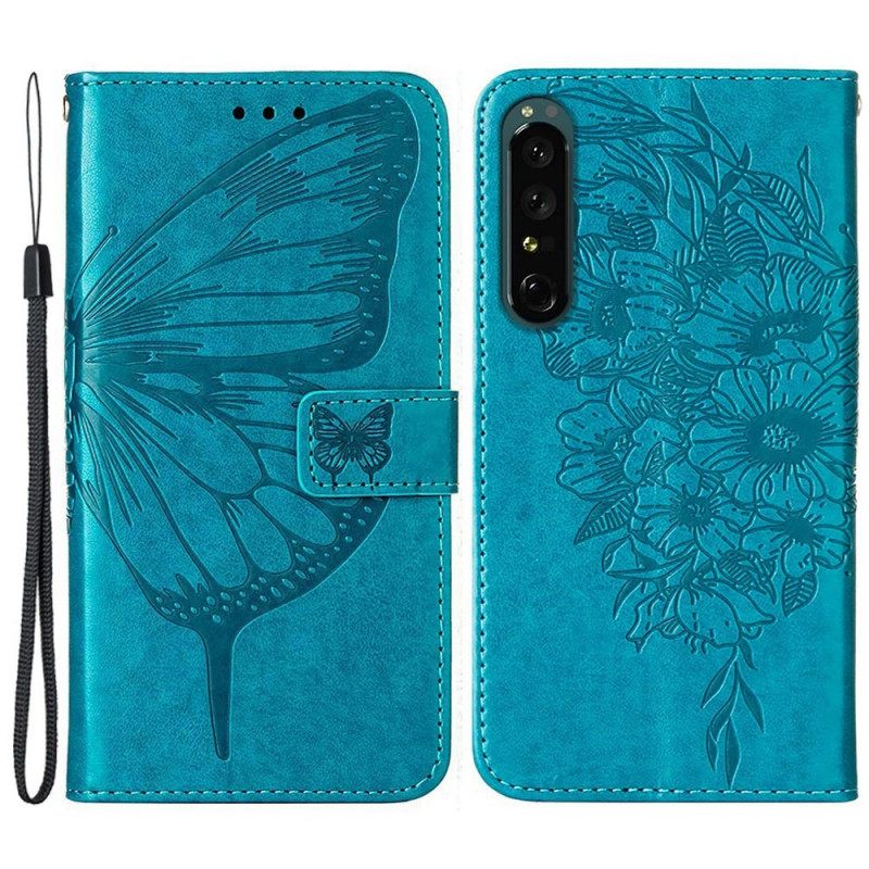 Nahkakotelo Sony Xperia 1 IV Butterfly Kaulanauhalla